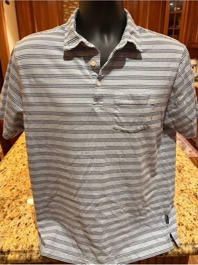 Patagonia Navy and White Horizontal Stripe Polo